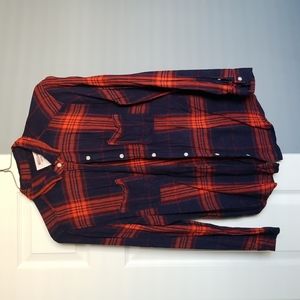 Mossimo supply co XXL long sleeve flannel button up boyfriend fit orange/blue